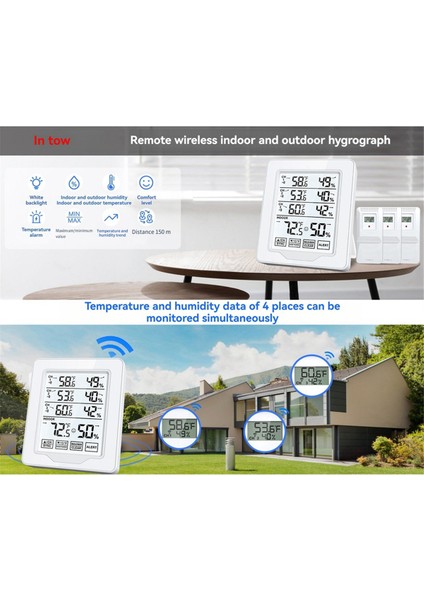 Dijital Termometre ve Higrometre 3 Sensör Ekranlı Beyaz Arkadan Aydınlatmalı Büyük Ekran Kaydedici ile Iç Mekan Nemi (Yurt Dışından) modelleri