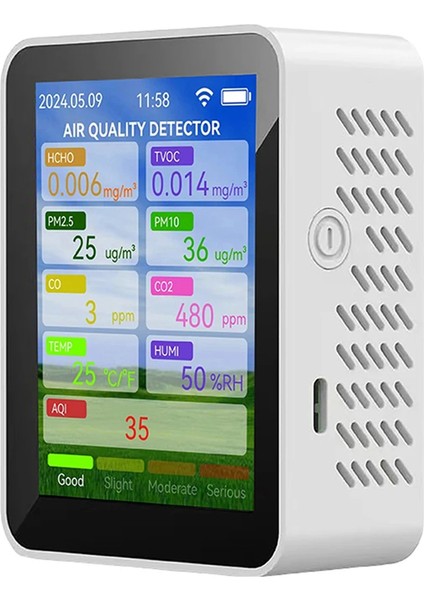 Taya Wıfı Hava Kalitesi Ölçer Hcho Tvoc Karbon Monoksit Co2 Pm2.5/10 Test Cihazı Taşınabilir Sıcaklık Nem Dedektörü Beyaz (Yurt Dışından)