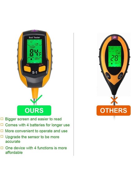 Toprak Ph Metre, 4 Aradan 1 Toprak Test Cihazı Nemi, Ph/sıcaklık/ışık ile Dijital Bitki Nem Ölçer, Toprak Nem Ölçer (Yurt Dışından) fırsatları