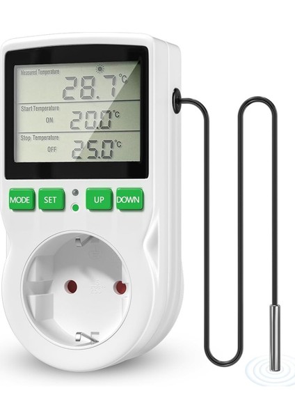 Termostat Soketi Dijital Sıcaklık Denetleyicisi Soketi 16A, LCD Ekran Isıtma ve Soğutma Sürüngen Termostat Ab Fişi (Yurt Dışından)