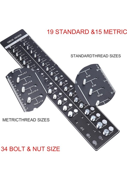 34 Somun ve Cıvata Diş Çekimi, Somun ve Cıvata Tanımlama Aracı Cetveli, Cıvata Boyutu ve Iplik Göstergesi Standardı ve Metrik (Yurt Dışından) modelleri