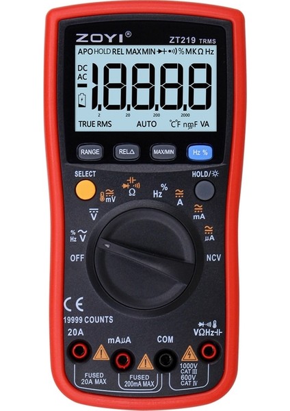 Zoyı ZT219 True-Rms 19999 Dijital Otomatik Aralık Multimetre Ncv Frekans Otomatik Güç Kapalı Ac Dc Voltaj Ammetre Akım Ohm (Yurt Dışından)