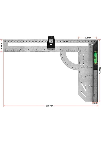 2pcs Yüksek Hassasiyetli Paslanmaz Çelik Ahşap Işleme Ölçüm Cetvel 90 Derece 45 Derece Çıkarılabilir Taban Ahşap Işleme Cetvel (Yurt Dışından) fiyatları