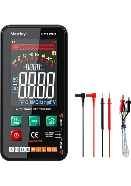 Mastfuyi Smart Dijital Multimetre Braket LCD Renk Ekran Ac/dc Voltaj Test Cihazı Ohm Diyot Ncv Frekans Canlı Tel Kontrol (Yurt Dışından)