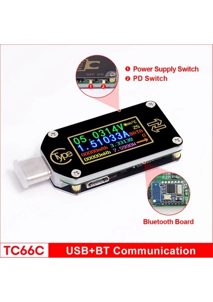 TC66C Typ-C Typ Pd Tetikleyici USB Voltmetre Voltajı 2 Yollu Bluetooth ile Akım Metre Multimetre (Yurt Dışından) fiyatları