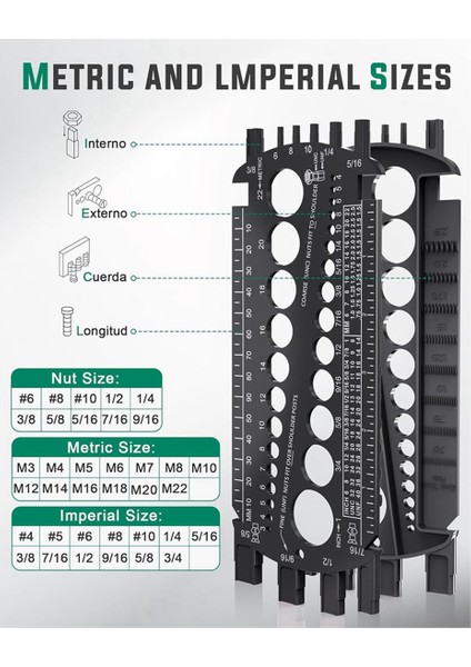 Cıvata Göstergesi (Metrik ve Sae), Fındık ve Cıvataları Hızlı Bir Şekilde Boyutlandırma Için Cıvata Solizer, Plastik Cıvata Ölçüm Aracı, Iplik Göstergesi Siyah (Yurt Dışından) modelleri
