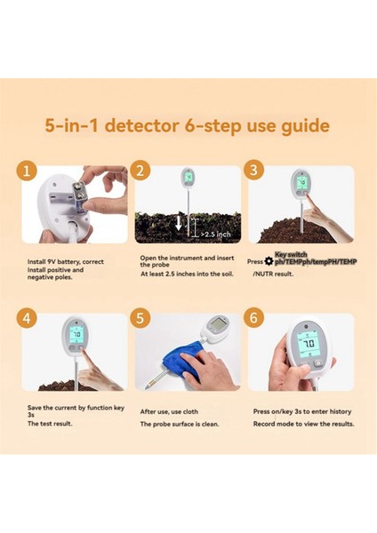 5 Arada 1 Toprak Ölçer Nemli/nut/ph/ışık/sıcaklık Metre Ev Bitkileri Için Dijital Monitör Bahçe Çim Çiftliği Beyaz (Yurt Dışından) fiyatları