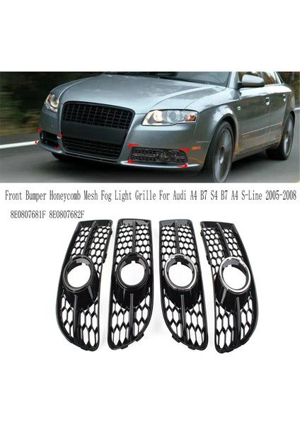 Ön Tampon Petek Örgü Sis Izgarası Izgara Kapağı Audi A4 B7 S4 B7 A4 S-Line 2005-2008 8E0807681F 8E0807682F, B (Yurt Dışından) fırsatları