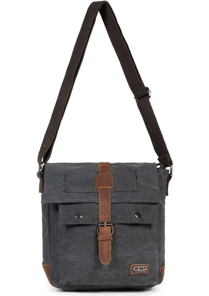 Kanvas Kapaklı Çok Gözlü Çapraz Postacı Çanta Siyah