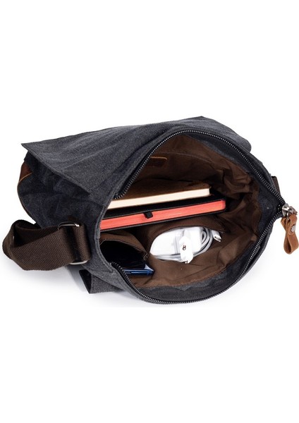 Kanvas Kapaklı Çok Gözlü Çapraz Postacı Çanta Siyah indirimleri