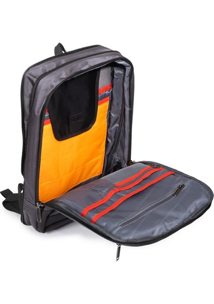 15,6 Inç Laptop ve Tablet Bölmeli Körüklü USB Kablolu Sırt Çantası Gri