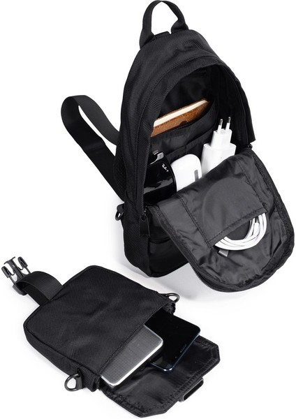 Kumaş Çapraz Çok Bölmeli Göğüs Çantası Gri indirimleri