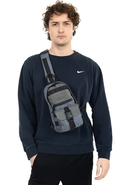 Kumaş Çapraz Çok Bölmeli Göğüs Çantası Gri