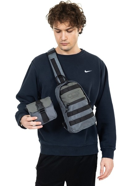 Kumaş Çapraz Çok Bölmeli Göğüs Çantası Gri