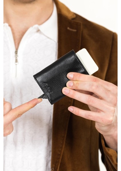 Mekanizmalı Hakiki Deri Kartlık Cüzdan