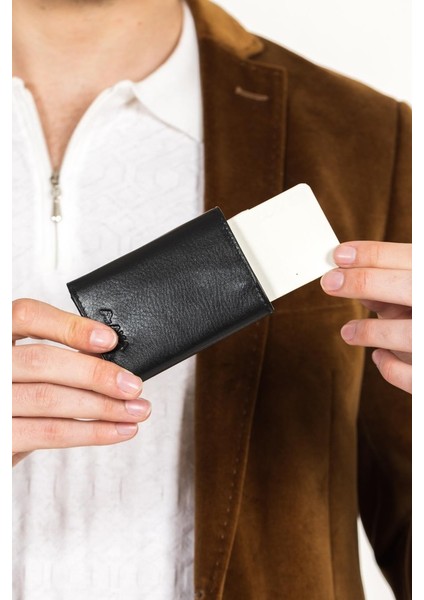 Mekanizmalı Hakiki Deri Kartlık Cüzdan