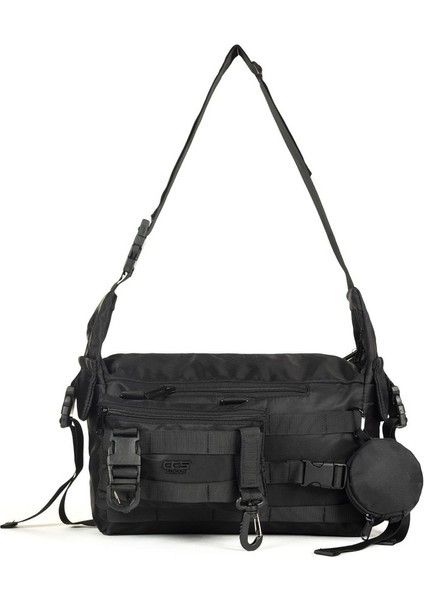 Çok Gözlü Çıkartılabilen Aksesuarlı Postacı Çantası Siyah