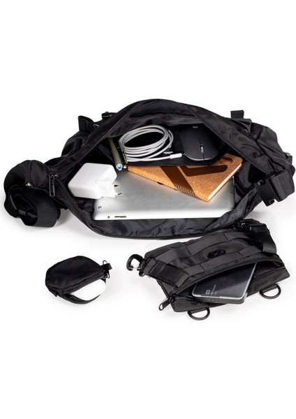 Çok Gözlü Çıkartılabilen Aksesuarlı Postacı Çantası Siyah indirimleri