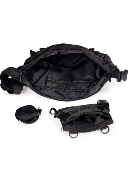 Çok Gözlü Çıkartılabilen Aksesuarlı Postacı Çantası Siyah