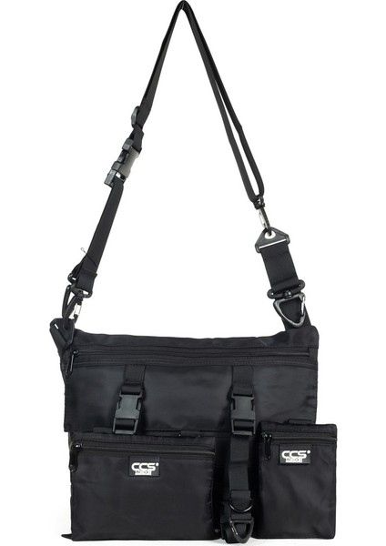 Çok Gözlü Çıkartılabilen Aksesuarlı Postacı Çantası Siyah