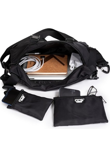 Çok Gözlü Çıkartılabilen Aksesuarlı Postacı Çantası Siyah indirimleri
