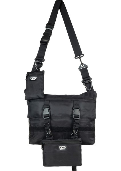 Çok Gözlü Çıkartılabilen Aksesuarlı Postacı Çantası Siyah