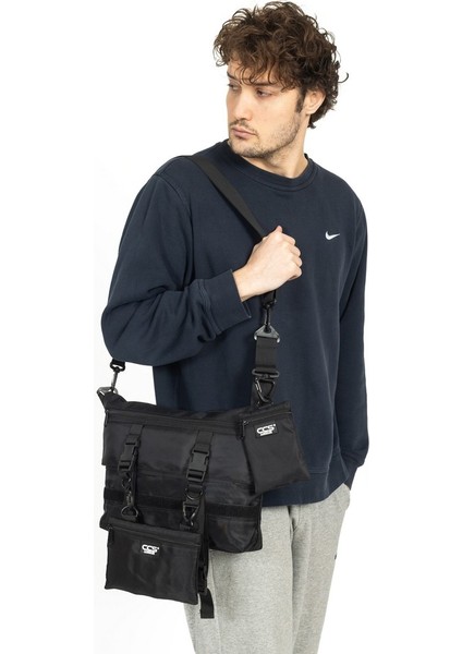 Çok Gözlü Çıkartılabilen Aksesuarlı Postacı Çantası Siyah