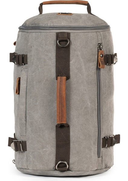 Kanvas Kumaş Silindir Çok Gözlü Hem Sırt Hem Omuz & El Çantası Gri