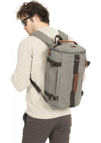 Kanvas Kumaş Silindir Çok Gözlü Hem Sırt Hem Omuz & El Çantası Gri fırsatları