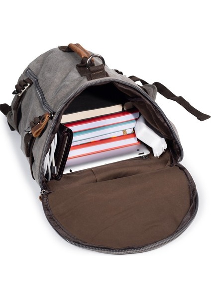 Kanvas Kumaş Silindir Çok Gözlü Hem Sırt Hem Omuz & El Çantası Gri indirimleri