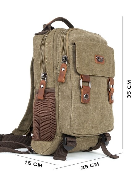 "minimalizmin Büyüsü: Çok Gözlü Kanvas Mini Sırt Çantası Haki fiyatları