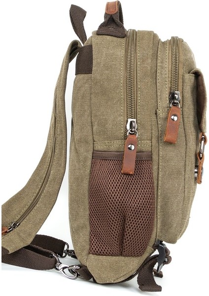 "minimalizmin Büyüsü: Çok Gözlü Kanvas Mini Sırt Çantası Haki modelleri