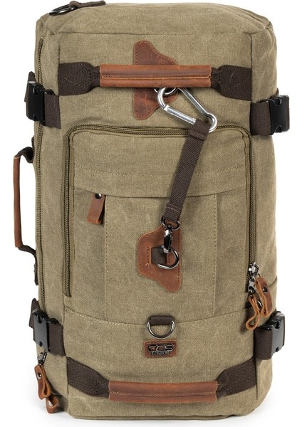 15,6 Laptop Bölmeli Kanvas Kumaş Dağcı & Seyehat & Günlük Çok Gözlü Hem Sırt Hem Omuz & El Çantası Haki