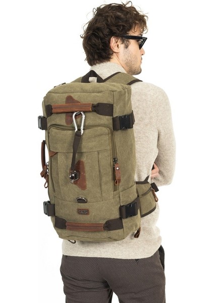 15,6 Laptop Bölmeli Kanvas Kumaş Dağcı & Seyehat & Günlük Çok Gözlü Hem Sırt Hem Omuz & El Çantası Haki fiyatları