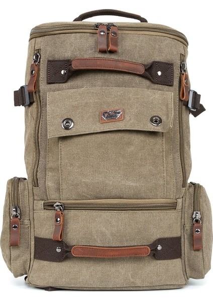 Kampçıların Vazgeçilmezi: Çok Gözlü, Laptop Bölmeli Kanvas Kumaş Kamp Çantası" Haki