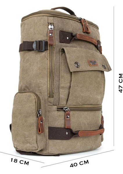 Kampçıların Vazgeçilmezi: Çok Gözlü, Laptop Bölmeli Kanvas Kumaş Kamp Çantası" Haki fiyatları
