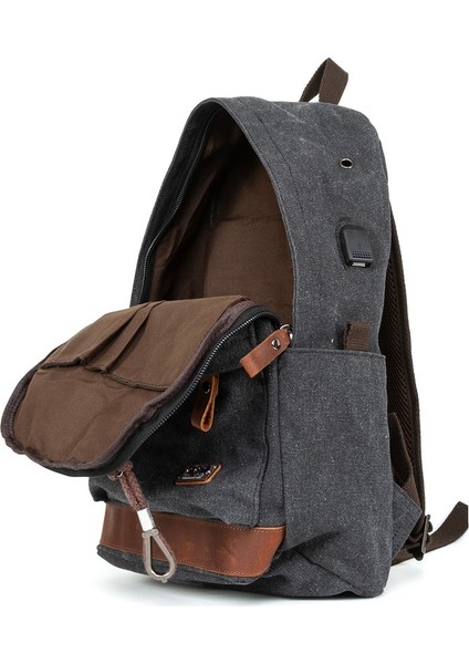 Çok Gözlü Tasarım, Yağmur Geçirmez Koruma: Kanvas Kumaş Sırt Çantası" Siyah