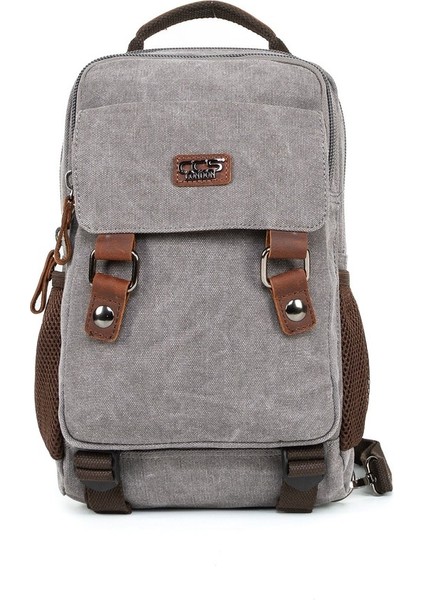 "minimalizmin Büyüsü: Çok Gözlü Kanvas Mini Sırt Çantası Gri