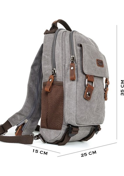 "minimalizmin Büyüsü: Çok Gözlü Kanvas Mini Sırt Çantası Gri fiyatları