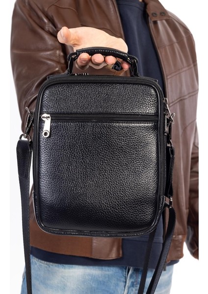 %100 Deri Siyah Çelik Kasalı El ve Omuz Çanta Büyük Boy