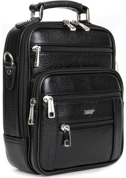 %100 Deri Siyah Çelik Kasalı El ve Omuz Çanta Büyük Boy