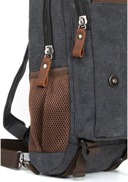 "minimalizmin Büyüsü: Çok Gözlü Kanvas Mini Sırt Çantası Siyah