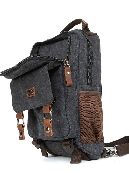 "minimalizmin Büyüsü: Çok Gözlü Kanvas Mini Sırt Çantası Siyah