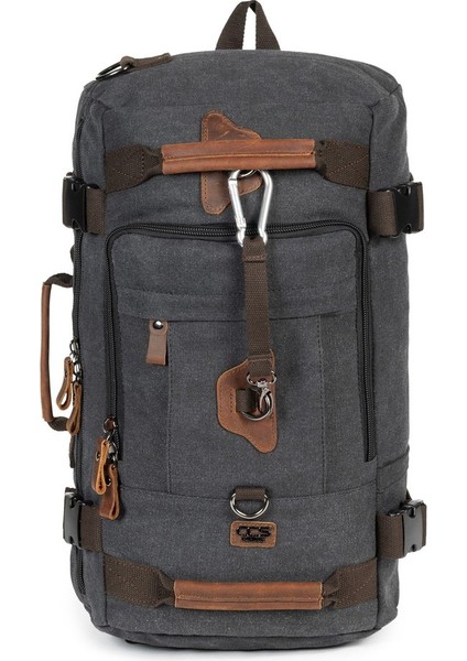 15,6 Laptop Bölmeli Kanvas Kumaş Dağcı & Seyehat & Günlük Çok Gözlü Hem Sırt Hem Omuz & El Çantası Siyah