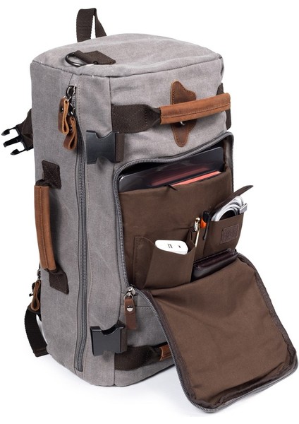 15,6 Laptop Bölmeli Kanvas Kumaş Dağcı & Seyehat & Günlük Çok Gözlü Hem Sırt Hem Omuz & El Çantası Siyah