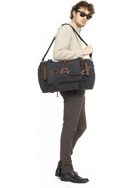 15,6 Laptop Bölmeli Kanvas Kumaş Dağcı & Seyehat & Günlük Çok Gözlü Hem Sırt Hem Omuz & El Çantası Siyah