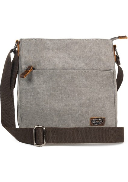 Omuz Askılı Çok Gözlü Kanvas Postacı Çantası Gri