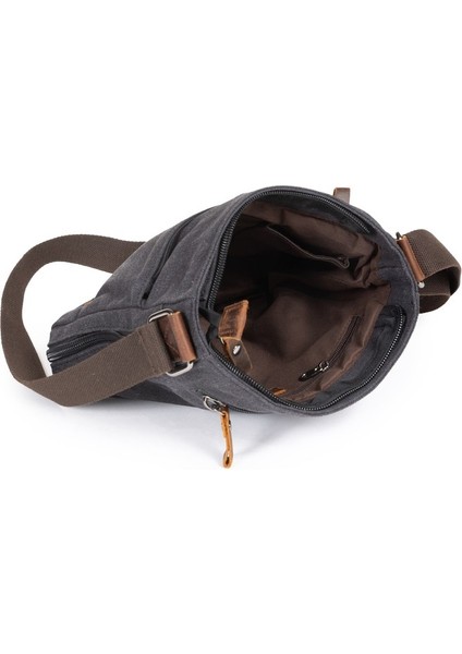 Omuz Askılı Çok Gözlü Kanvas Postacı Çantası Gri