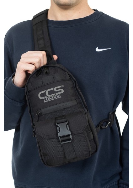 Kumaş Çapraz Çok Bölmeli Göğüs Çantası Siyah