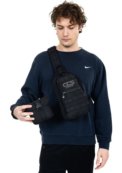 Kumaş Çapraz Çok Bölmeli Göğüs Çantası Siyah